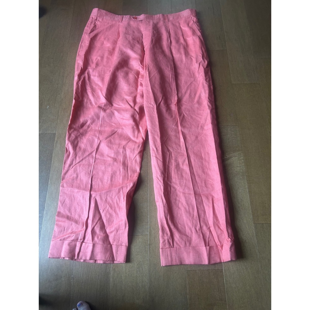 Elephant Mens Salmon Pink 100% Linen Pleated Cuffed Trousers Size 42 SS622P